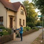 Flyerverteilerin bei der Arbeit